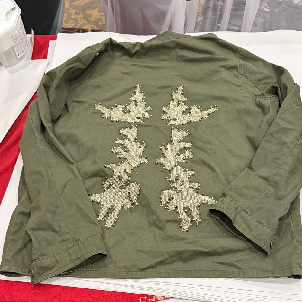 Vero Moda Olive Button Down Shirt with beaded back detail - Picture 3 of 4